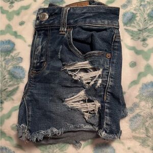 American Eagle Outfitters Blue Distressed Jean Shorts